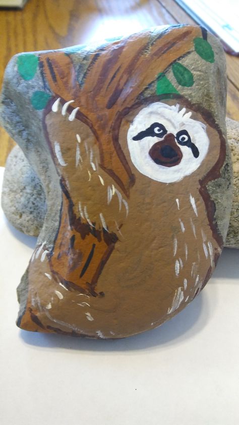 Sloth painted roc Sloth Pumpkin, Pumpkin Painting, Painted Pumpkins, Sloth, Painted Rocks, Animals