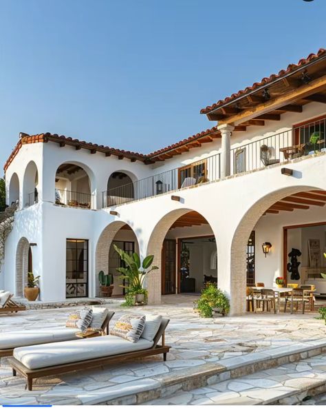 Beach Villa Exterior, Beach Villa Design, Mediterranean Homes Exterior, Hacienda Homes, Wood Floor Design, Coastal Architecture, Hacienda Style Homes, Hacienda Style, Casas Coloniales