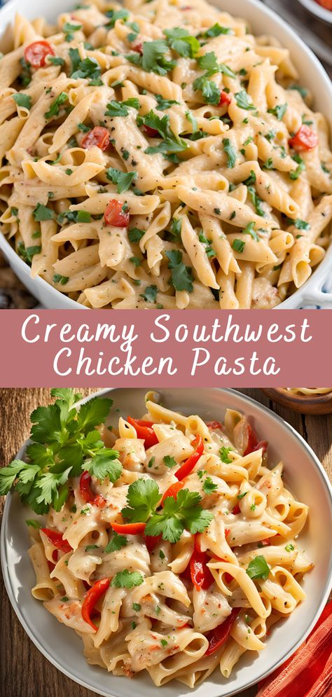 Creamy Southwest Chicken Pasta Recipe | Cheff Recipes Creamy Southwest Chicken, Southwest Chicken Pasta, Southwest Pasta, Pasta Sauce Recipes Easy, Southwest Sauce, Chicken Pasta Casserole, Southwest Recipes, Southwestern Chicken, Comfort Pasta