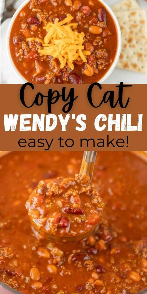 Chilli Recipe Crockpot, Wendy's Chili Recipe, Chili Side Dishes, Chili Recipe Video, Wendy's Chili, Wendys Chili Recipe, Chili Easy, Homemade Chili Recipe, Bean Chili Recipe