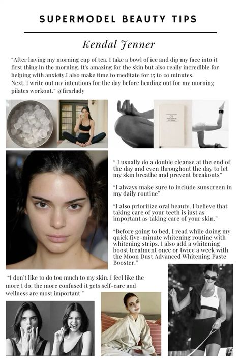 Beauty tips by Kendall Jenner meditation | double cleansing | journaling | morning routine | healthy hanits | feminine energy Model Beauty Secrets, Model Tips, Beauty Routine Tips, Vie Motivation, Vogue Beauty, روتين العناية بالبشرة, Gisele Bundchen, Glow Up Tips, Girl Tips