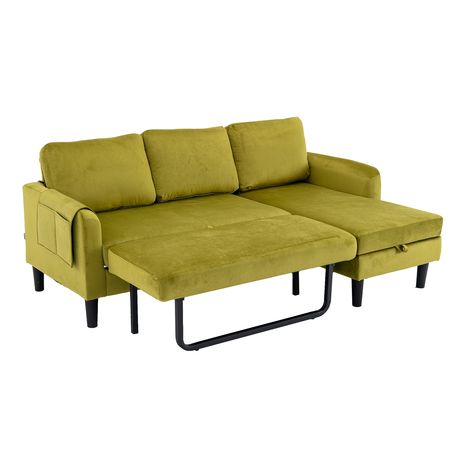 Convertible Chaise: Sectional sofa with reversible chaise lounge. And polyfabric upholstery of this seating collection create a stylish look that embraces vintage flair and modern living. Green Sectional, Storage Chaise Lounge, Chaise Sectional Sofa, Pull Out Bed, Storage Chaise, Sectional Sleeper Sofa, Sleeper Sectional, Sofa Bed With Storage, Convertible Sofa Bed