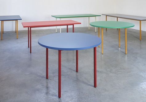 Minimal Mirror, Mint Table, Two Tone Table, Bauhaus Interior, Ochre Lighting, Teaching Classroom Decor, Muller Van Severen, Plywood Table, Elements Of Color