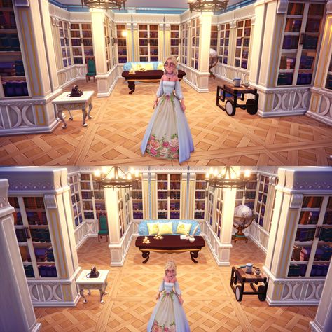 Disney Dreamlight Valley Design House, Dreamlight House Ideas, Dreamlight Valley Cinderella Room, Disney Dreamlight Valley Library, Disney Dreamlight Room Ideas, Ddlv Inspiration House, Disney Dreamlight Valley Interior, Dreamlight Valley Kitchen Ideas, Dreamlight Valley Design Ideas House