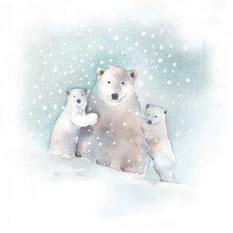 Polar Bear Watercolor, Polar Bear Drawing, Polar Bear Art, Bear Watercolor, Penguin Art, Animal Portraits Art, Winter Illustration, Watercolor Paintings For Beginners, Christmas Tree Art