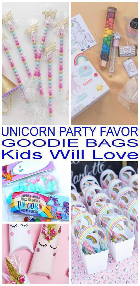 Unicorn goodie bags! Find the best goodie bags for a unicorn theme party. Cool treat bag ideas and cool things to fill the goody bags with: candy, gumballs, toys and more. Give a gift bag that boys and girls will love to take home from the party. Great for birthdays, classroom parties and so much more. Find the best unicorn goodie bags now! Unicorn Goody Bag Ideas, Unicorn Goodie Bags, Marketing Goodies, Rainbow Unicorn Party Favors, Unicorn Pool Party, Unicorn Party Favor, Rainbow Unicorn Party, Unicorn Themed Birthday Party, Birthday Goodie Bags