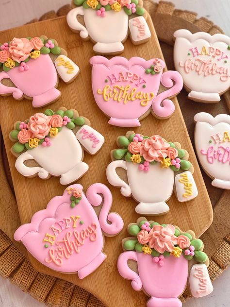 April Cookies Decorated, Tea Party Birthday Cookies, Tea Party Cookies Decorated, Mother’s Day Cookies Decorated, Mother’s Day Sugar Cookies, Mothers Day Cookies Decorated, Mother’s Day Cookies, Mom Cookies, Mothers Day Cookies