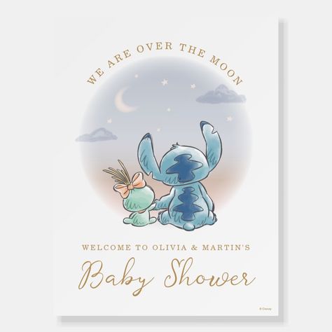 Baby Shower Stitch, Cute Lilo And Stitch, Baby Stitch, Gender Reveal Baby Shower Themes, Stitch Party, Gender Reveal Party Theme, Baby Theme, Disney Baby Shower, Moon Baby Shower