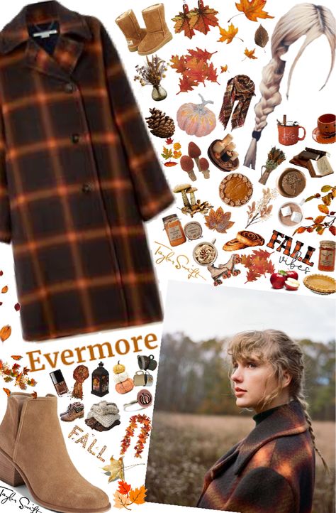 evermore | Taylor Swift outfit ideas | #taylorswift #evermore #popstar #swiftie This outfit is based off of Taylor’s album, evermore! It has such great songs in it and it definitely has the feel of fall. So I designed this outfit based off of the vibes of the album, which is fall, warm blankets, and hot chocolate! Hope you like it! 🤎🤎🤎 Evermore Flannel Outfit, Evermore Flannel, Evermore Outfits, Dark Academia Png, Taylor Swift Outfit Ideas, Taylorswift Evermore, Evermore Taylor Swift, Evermore Era, Year Aesthetic