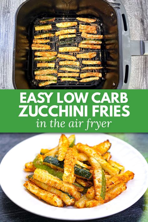 white plate with keto zucchini air fryer frees and text Keto Zucchini Fries Air Fryer Recipes, Zuchini Air Fryer Recipe Keto, Airfryer Zucchini Fries, Zucchini Air Fryer Recipes, Air Fry Zucchini, Keto Air Fryer Zucchini, Zucchini Fries Air Fryer, Zucchini Fries Healthy, Zucchini Fries Recipe