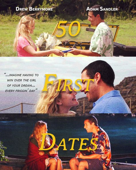 50 First Dates Movie Poster, 50 First Dates Wallpaper, Photo Collage Poster Design, 50 First Dates Aesthetic, 90s 2000s Movies, Shelter House, 50 First Dates, Rom Coms, Comfort Movies