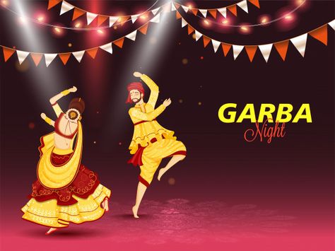 Illustration of couple dancing on occasion of garba night celebration concept Premium Vector | Premium Vector #Freepik #vector #background #banner #flyer #poster Garba Night Poster, Garba Invitation Card, Garba Background, Navratri Garba Photo, Garba Images, Garba Photo, Dance Event Poster, Illustration Of Couple, Navratri Greetings