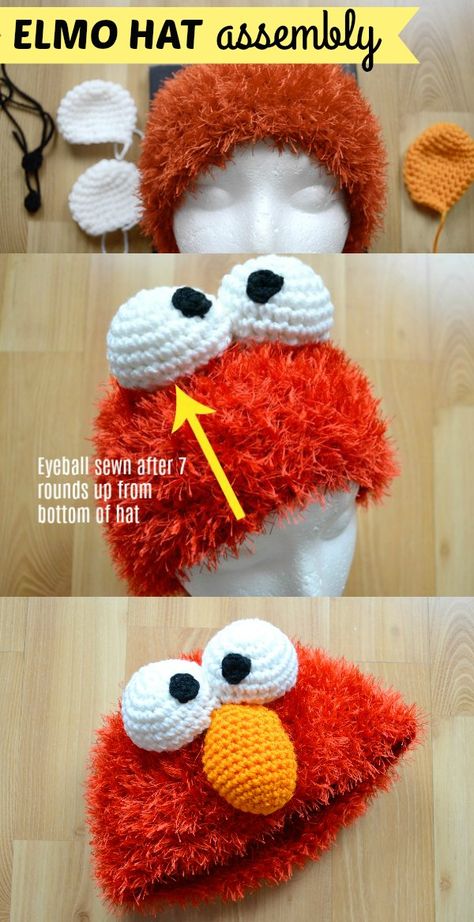 Elmo Hat Crochet Pattern (Plus Eyelash Yarn Guide!) - Ami Amour Crochet Elmo Hat Pattern Free, Crochet Elmo Hat, Crochet Elmo Pattern Free, Elmo Crochet Pattern Free, Elmo Crochet Pattern, Sesame Street Crochet, Elmo Crochet, Yarn Guide, Crochet Children