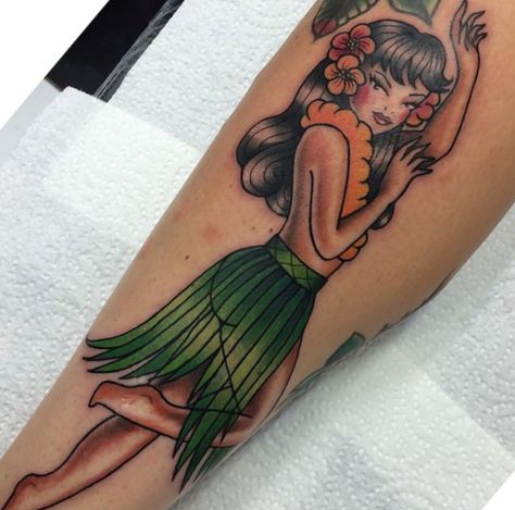 Hawaiian Girl Tattoos, Hula Girl Tattoo, Hula Girl Tattoos, Tiki Tattoo, Pin Up Girl Tattoo, Sailor Jerry Tattoos, Hawaiian Tattoo, Pin Up Tattoos, Sailor Jerry