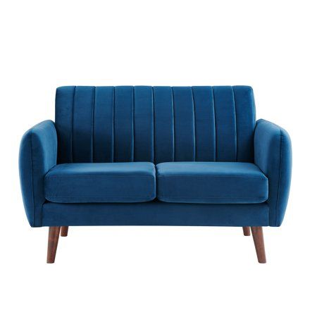 Create a focal point in your room with this Mid-Century Modern Velvet Sofa in Nile Velvet. Design details provide a vintage feel. You will create a sophisticated, inviting, luxurious and cozy space when you complete your room with this sofa. Color: Blue. Modern Blue Sofa, Blue Sofa Living, Living Room Loveseat, Blue Velvet Couch, Navy Living, Navy Sofa, Navy Blue Sofa, Modern Velvet Sofa, Navy Living Rooms