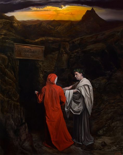 Canto 3: Dante and Virgil approach the mouth of hell and see the sign "Abandon All Hope Ye Who Enter Here" - Dante's Inferno Painting Series, oil on AlumaComp 48 x 60" 2017 Dante And Virgil, Dante's Inferno, Istoria Artei, Divine Comedy, Dantes Inferno, Painting Series, Gustave Dore, Dante Alighieri, Hbo Max