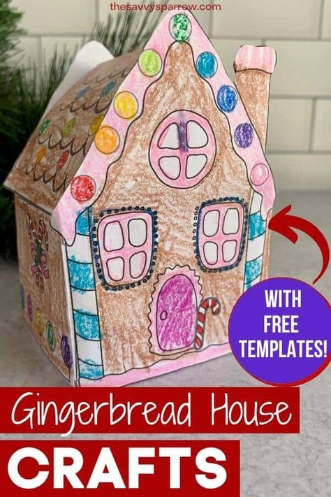 Easy Gingerbread House Crafts for Kids with FREE Printable Template! House Crafts For Kids, Paper Gingerbread House, Gingerbread House Template Printable, Easy Gingerbread House, Gingerbread House Craft, Juleverksted For Barn, December Ideas, Gingerbread House Template, Easy Gingerbread