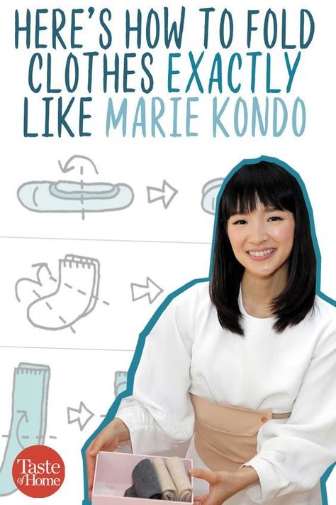 Here’s How to Fold Clothes Exactly Like Marie Kondo Marie Kondo Folding, Konmari Method Folding, Konmari Folding, Avocado Ranch Dressing, Fold Clothes, Clothes Upcycle, Temperature Blanket, Cleaning Painted Walls, Shirt Folding