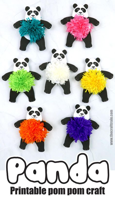 Printable pom-pom panda - The Craft Train Panda Craft Ideas, Panda Template, Panda Bear Crafts, Pom Pom Template, Panda Crafts, 2nd Grade Crafts, Panda Decor, Panda Craft, Panda Decorations