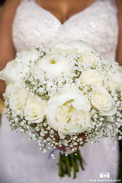 Beautiful Peony, rose and baby's breath bouquet Stephanotis Bouquet, Cabbage Rose Bouquet, Lisianthus Bouquet, Baby's Breath Bouquet, Wedding Cake Peonies, Peony Colors, Round Bouquet, Low Centerpieces, Bridal Bouquet Flowers