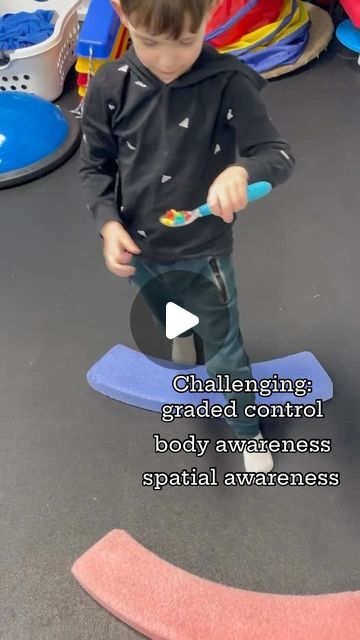 More Than A Gym on Instagram: "Challenging graded control, body awareness and spatial awareness to navigate obstacles while holding cereal on the spoon!  Added bonus to work on scooping and use of utensils :)  #morethanagym #pediatricot #pediatricoccupationaltherapy #occupationaltherapy #bodyawareness #kidsactivities #dualtask #pediot #childdevelopment @educationalinsights #crazycereal" Spatial Awareness Activities, Body Awareness Activities, Spatial Awareness, Pediatric Occupational Therapy, Body Awareness, A Gym, Occupational Therapy, Child Development, Work On