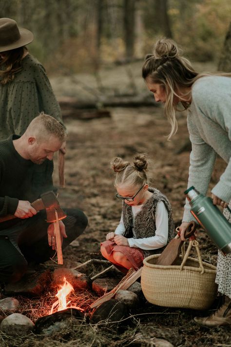 Vernon BC, Canada. Okanagan. Forest. Family Session. Family Photos. Fire. Nature. Neutrals. Greenery. Rustic. Family Camping Photoshoot, Family Cabin Photoshoot, Centered Photography, Family Camping Photography, Family Posing Guide, Camping Photoshoot, Autumn Shoot, Mini Photo Shoot, Vernon Bc