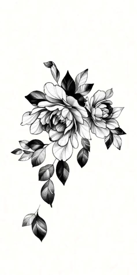 Flower Tattoo Sketch Ideas, Big Peony Tattoo, Dark Flower Tattoo Design, Floral Cover Up Tattoo Before And After, Dark Shaded Flower Tattoo, Dark Flowers Tattoo, Dark Flower Tattoo, Cover Up Tattoos Before And After, Delicate Feminine Tattoos