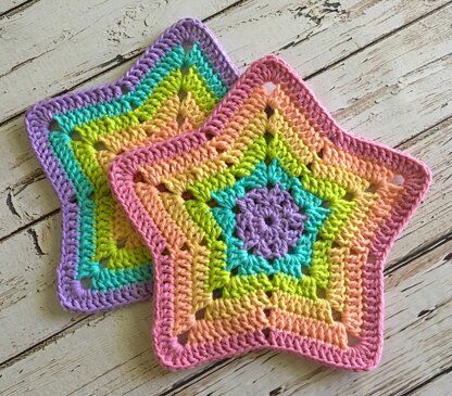 Granny Star Coaster N Motif Crochet pattern by Island Style Crochet | LoveCrafts Star Coaster Crochet Pattern Free, Granny Square Star Pattern, Star Crochet Granny Square, Star Coaster Crochet Pattern, Star Granny Square Crochet Pattern Free, Star Granny Square Pattern, Crochet Star Coaster, Crochet Star Granny Square, Granny Star