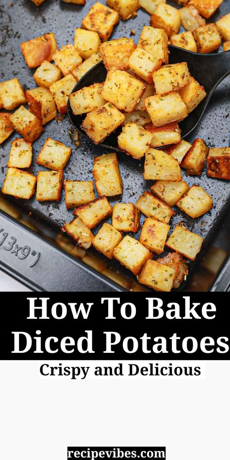 Learn how to bake diced potatoes in the oven with this crispy cubed potatoes recipe. They are tender, crispy and make a great side dish. Baked Potato Cubes In Oven, Diced Baked Potatoes, Diced Oven Potatoes, Diced Roasted Potatoes, Potato Bites In Oven, Oven Baked Potatoes Cubes, Quick Oven Potatoes, Diced Roasted Potatoes In Oven, Potatoes In The Oven Diced