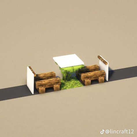 Minecraft Lounge Ideas, Minecraft Coffee Table Ideas, Minecraft Seats, Minecraft Food Shop, Minecraft Vendor Stalls, Minecraft Market Stand, Minecraft Sign Post, Minecraft Cafe Interior, Bench Minecraft