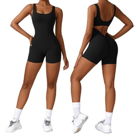 Vertvie Women Short Jumpsuits Backless Rompers ButtLifter Sleeveless Tank Tops Scrunch Yoga Seamless Jumpsuit Seamless Jumpsuit, Backless Romper, Backless Jumpsuit, 4 Way Stretch Fabric, Short Jumpsuit, Black Jumpsuit, Sleeveless Tank Top, Sleeveless Tank, Overall Shorts