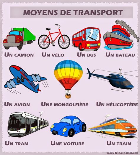 Bien sûr!: MOYENS DE TRANSPORT Modes Of Transport, Elementary School Activities, French Flashcards, French Travel, French Teaching Resources, French Worksheets, French Education, French Expressions, Flashcards For Kids