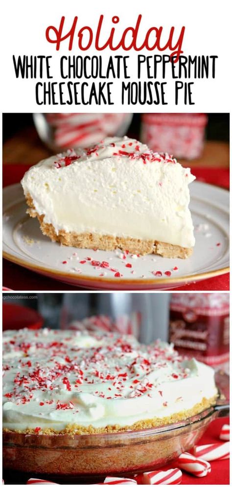 Get ready to indulge in the ultimate holiday dessert experience! This White Chocolate Peppermint Cheesecake Mousse Pie combines all the flavors of the season into one scrumptious, easy-to-make homemade treat. With its luxurious chocolate peppermint cream cheese mousse, this cheesecake pie is perfect for your Christmas celebrations, guaranteed to please your loved ones and satisfy your sweet tooth! Chocolate Silk Pie, Mousse Pie, Peppermint Cheesecake, Peppermint Extract, Christmas Snack, Cheesecake Mousse, Brownie Desserts, Cracker Crust, Bake Dessert