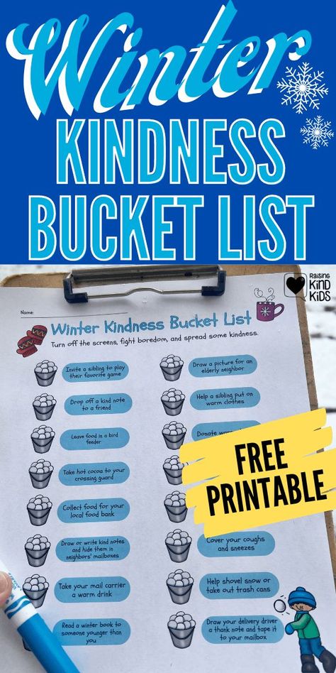 This season, use this Winter Kindness Bucket List Activity to help kids spread kindness throughout the winter months with easy, kid-friendly activities. This Kindness Bucket List is the perfect way to encourage your kids to be kind. Grab this free WInter Kindness printable right now! Kindness Bucket, Kindness Activities For Kids, Bucket List Activity, School Readiness Activities, Boredom Busters For Kids, Holidays 2023, Bored Jar, Kindness Activities, Elementary Library