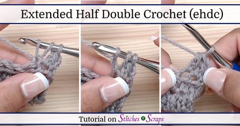 Extended Half Double Crochet, Half Double Crochet Tutorial, Double Crochet Tutorial, Crochet Rows, Advanced Crochet Stitches, Half Double Crochet Stitch, Crochet Videos Tutorials, Double Crochet Stitch, How To Work