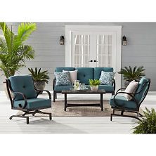 Member's Mark Harbor Hill Sunbrella Seating Set with 3-Cushion Sofa (Cast Lagoon) Traditional Outdoor Furniture, Patio Furniture Conversation Sets, Balkon Decor, Metal Outdoor Furniture, Metal Patio Furniture, Teak Outdoor Furniture, Cushion Sofa, House Deck, Patio Dining Table