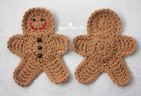 Crochet Gingerbread Man Crochet Mini Gingerbread Man Free Pattern, Crocheted Gingerbread Man, Gingerbread Men Crochet Patterns, Easy Crochet Gingerbread Man, Crochet Gingerbread Man Applique, Crochet Christmas Ornaments Free Pattern, Crochet Christmas Garland, Crochet Christmas Trees Pattern, Crochet Christmas Ornaments Free