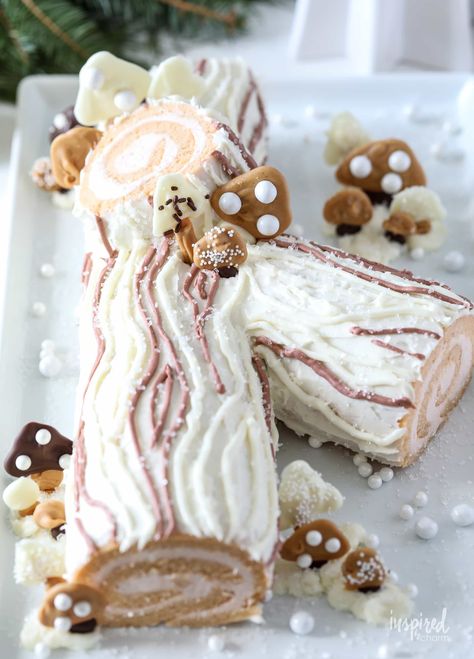 Delicious and beautiful Birch Yule Log Recipe for Christmas entertaining! #yulelog #yule #cake #christmascake #chirstmas #holiday #dessert #recipe Red Velvet Yule Log, Birch Yule Log, Easy Yule Log Recipe, Log Cake Recipe, Chocolate Yule Log Recipe, Yule Log Cake Recipe, Yule Log Recipe, Chocolate Yule Log, Yule Log Cake