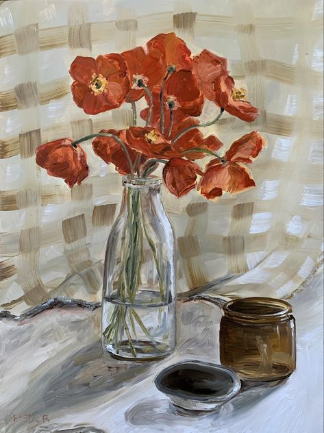 Flowers Poppy, Happy Painting, Happy Paintings, Still Life Art, Poppy Flower, Still Life Painting, Red Poppies, On Board, Still Life