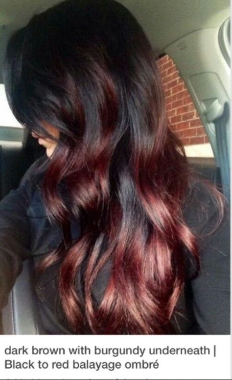 Fall Ombre Hair, Black Hair Hairstyles, Black Hair With Red Highlights, Hair Color Red Ombre, Stylish Hair Colors, Balayage Hairstyle, Auburn Balayage, Black Red Hair, Red Ombre Hair