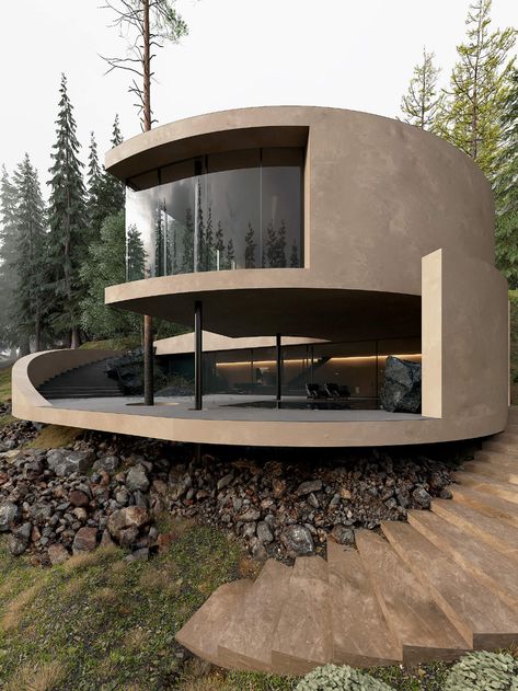 Precedence House in Upstate New York, US|Visualization Casa Hobbit, Modern Architecture Design, Architecture Design Drawing, Unusual Homes, Concrete House, Architecture Design Concept, Organic Architecture, Round House, Upstate New York