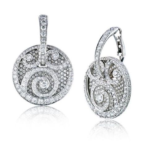 Graff White 18k Gold Medallion Diamond Drop Pave Earrings - Tradesy Graff Jewelry, Pave Earrings, Sunshine Girl, Gold Medallion, Western Design, Diamond Drops, Diamond Design, Diamond Sizes, Pave Diamonds