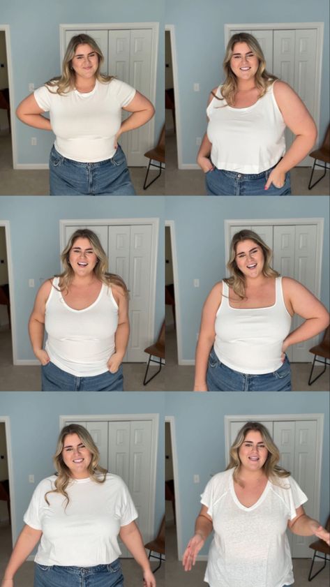 Every plus size babe needs a white top in her closet. Check out my favorite white tanks and tees for Spring 2023! Plus Size White Tank Top Outfit, White Tank Top Outfit, Chubby Girl Outfits, White Tanks, Blouses For Work, Tops For Spring, Women's Plus Size Jeans, White Blouses, Plus Size Looks