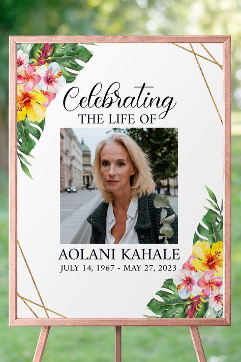 Celebration Of Life Hawaiian Plumeria Funeral Poster Editable Photo Collage Funeral Welcome Sign Template Tropical Funeral Photo Display Set Share A Memory Card, Share A Memory, Hawaiian Plumeria, Memorial Signs, Memorial Service, Memory Card, In Loving Memory, Photo Posters, Photo Displays