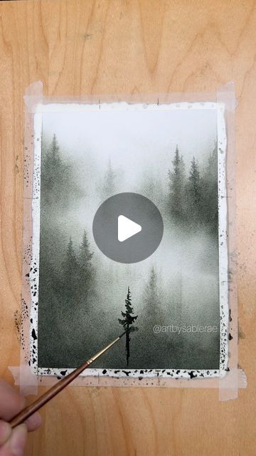 Watercolor Misty Mountains, Watercolor Foggy Landscape, Easy Forest Watercolor, Beginner Watercolor Projects, Easy Watercolor Nature, Watercolor Landscape For Beginners, Creative Watercolor Paintings Ideas, Foggy Watercolor, Dark Watercolor Paintings