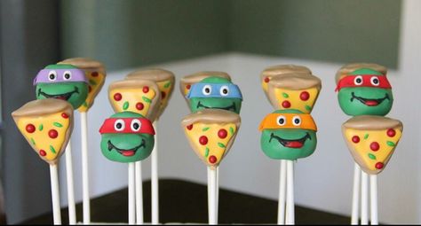 Teenage Mutant Ninja Turtle Cake Pops, Tmnt Cake Pops, Turtle Cake Pops, Ninja Turtle Cake Pops, Ninja Turtle Theme Party, Ninja Turtle Birthday Cake, Teenage Mutant Ninja Turtle Cake, Ninja Turtle Theme, Tmnt Cake