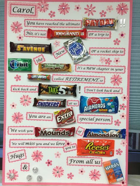 Retirement Poster With Candy Bars, Funny Candy Bar Posters, Candy Bar Retirement Poster, Miss You Candy Poster, Candy Bar Boards Poster Ideas, Goodbye Candy Poster, Poster Board Gift Ideas, Retirement Poster Ideas Signs, Retirement Chocolate Bar Poster