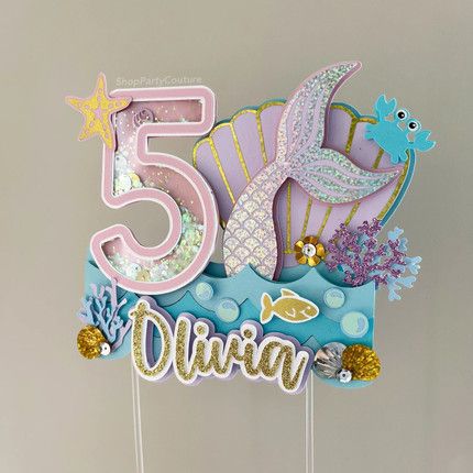 Pastel Mermaid Cake, Pastel Mermaid, 3d Cake Toppers, Mermaid Cake Topper, Projets Cricut, Mermaid Theme Party, Sea Birthday Party, Under The Sea Birthday, Cake Banner Topper