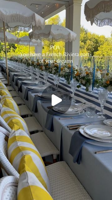 Margarita | Event Planning & Design Production on Instagram: "🌞✨ This week we were taken into the French Riviera with our 60s-inspired event! 🇫🇷 Thank you to our beautiful client @nicole_bitove to entrust us with such  special occasion. Xoxo Margo and team.  Think chic yellow, blue, and white stripes, iconic umbrellas, and all the elements that create the perfect party atmosphere.   Let’s take you on a journey to a celebration filled with style and sophistication. Get ready to be inspired! 🍹🎉   #FrenchRivieraStyle #60sInspired #EventDesign #PartyGoals #ChicCelebration #LuxuryEvents  Luxury events, French Riviera, theme party, luxury event planner, private club, golf club" French Riviera Theme Party, Riviera Chic, French Riviera Style, Bar Mitzva, Lounge Party, Pool Lounge, Private Club, The French Riviera, Event Planning Design