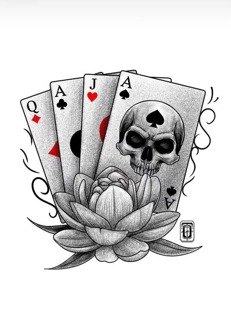 Card On Fire Tattoo, Deck Of Cards Tattoo, Vegas Tattoos, 80s Tattoo, Gambling Drawing, Playing Card Tattoos, Flower References, Dice Tattoo, Vegas Tattoo